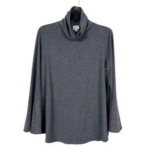 Anthropologie Postmark Grey Striped Liz Bell Sleeve Turtleneck Top M